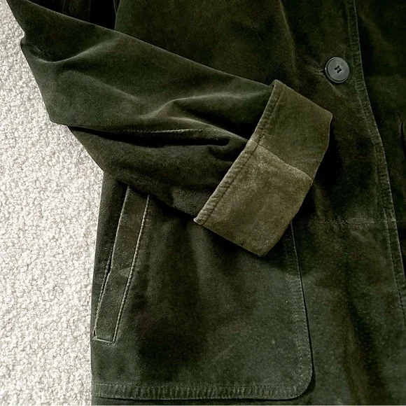 Vintage Y2K Sz Small Women's Olive Green Suede Leather Jacket Button Up Bernardo - Picture 8 of 12